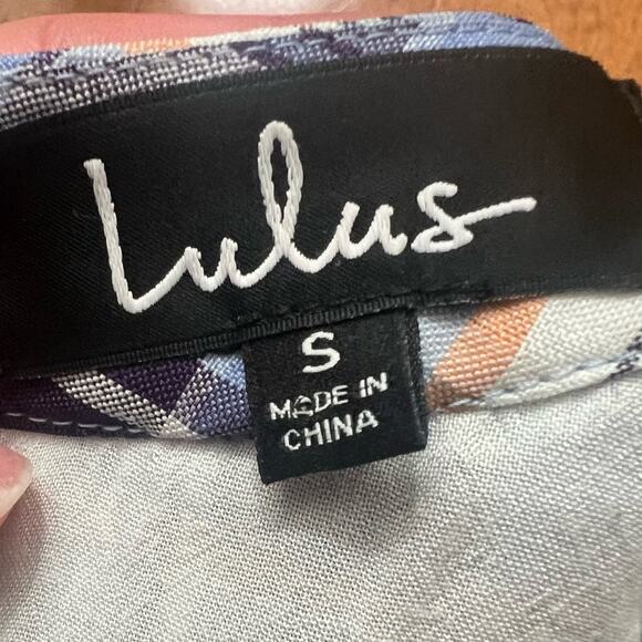 LULUS Wendie Purple Blue Multi Plaid Puff Sleeve Mini Dress S - Picture 7 of 7